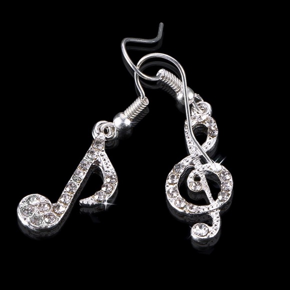 Any 2/$20! Silver Crystal Pave Musical Earrings - Picture 4 of 11